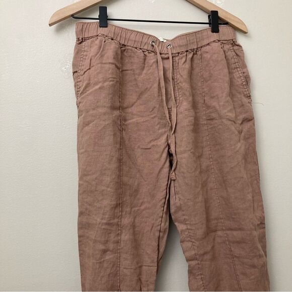 Cynthia Rowley 100% Linen Brown/Tan Lounge Drawstring Joggers Size Medium - Picture 3 of 6